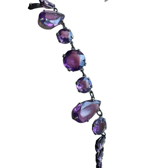 Amethyst Colored Rivière Necklace With Teardrop Accents 15” Glass Crystal - Picture 11 of 12